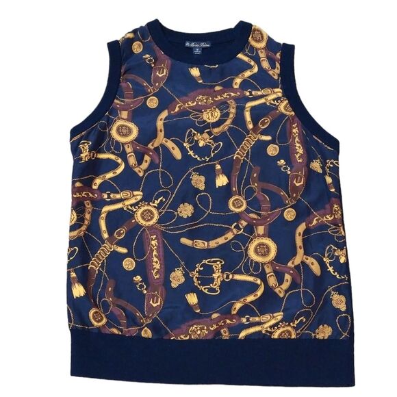 Brooks Brothers Equestrian Wool Silk Mixed-Media Rope Print Pullover Vest - Picture 2 of 7